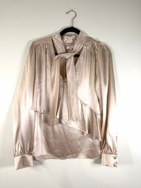 Parker 100% Silk Tie-Neck Blouse in Light Champagne